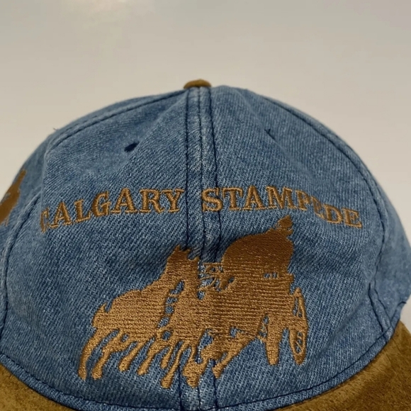 Vintage 90’s Embroidered CALGARY STAMPEDE Rodeo Denim & Suede Adjustable Hat - Picture 2 of 7